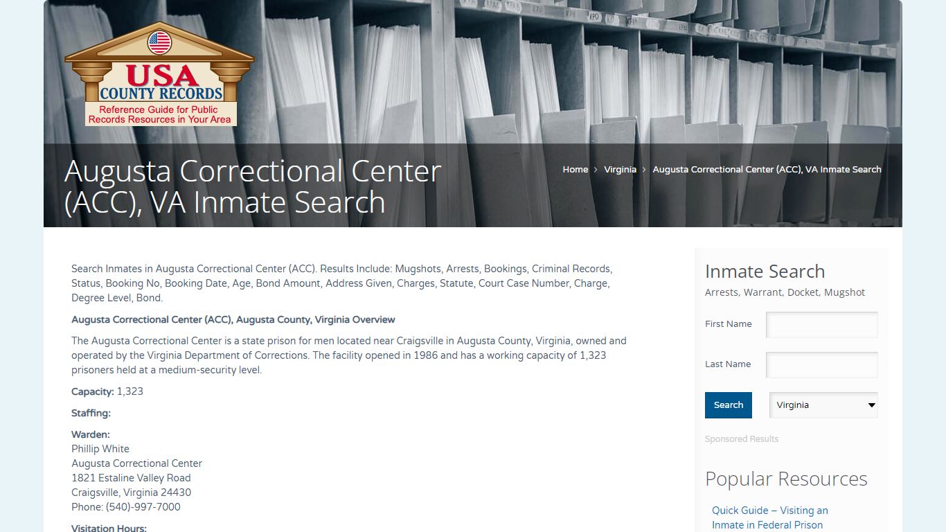 Augusta Correctional Center (ACC), VA Inmate Search | Name ...
